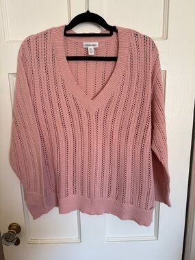 Calvin Klein Dusty Rose V-Neck Pointelle Sweater